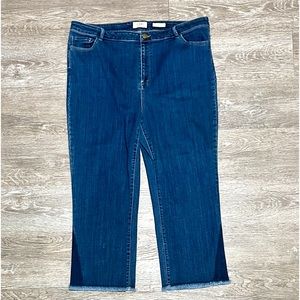Logo Straight Leg Ankle Jeans with Frayed Hems